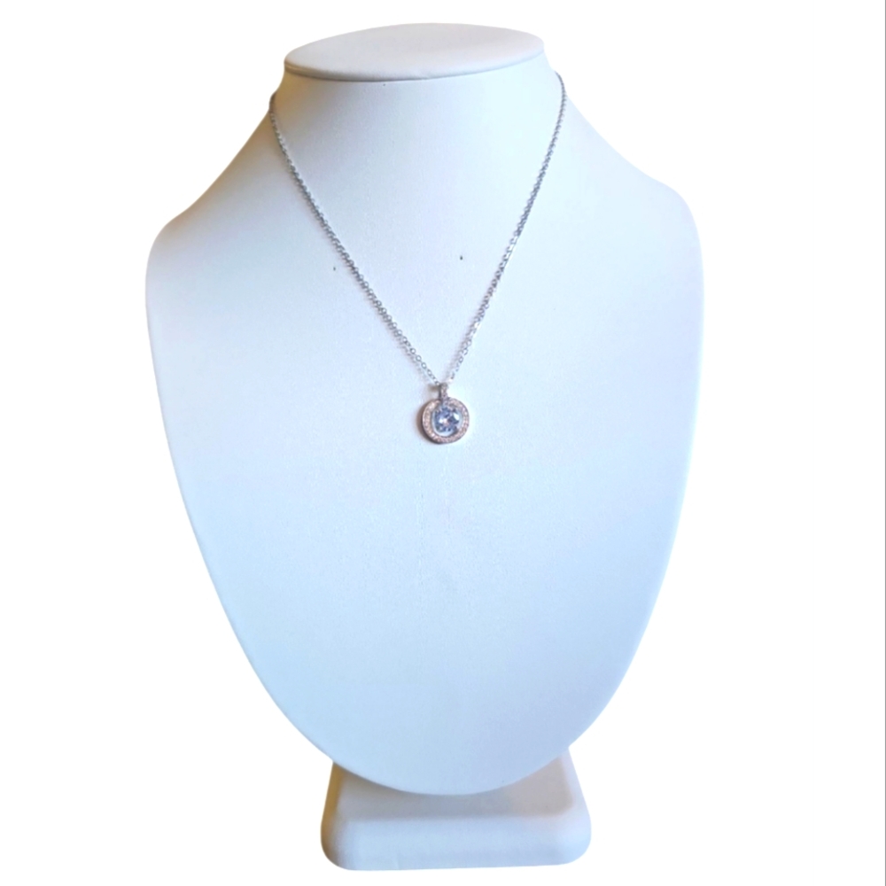 1 CT Diamond / CZ Halo Pendant Gold Plated Stainless Steel Necklace.